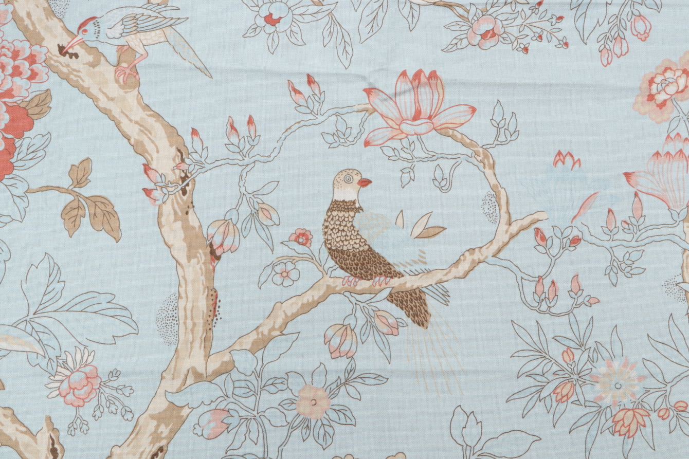 1.13 Yards Thibaut Papagayo F96060 Printed Drapery Fabric in Aqua