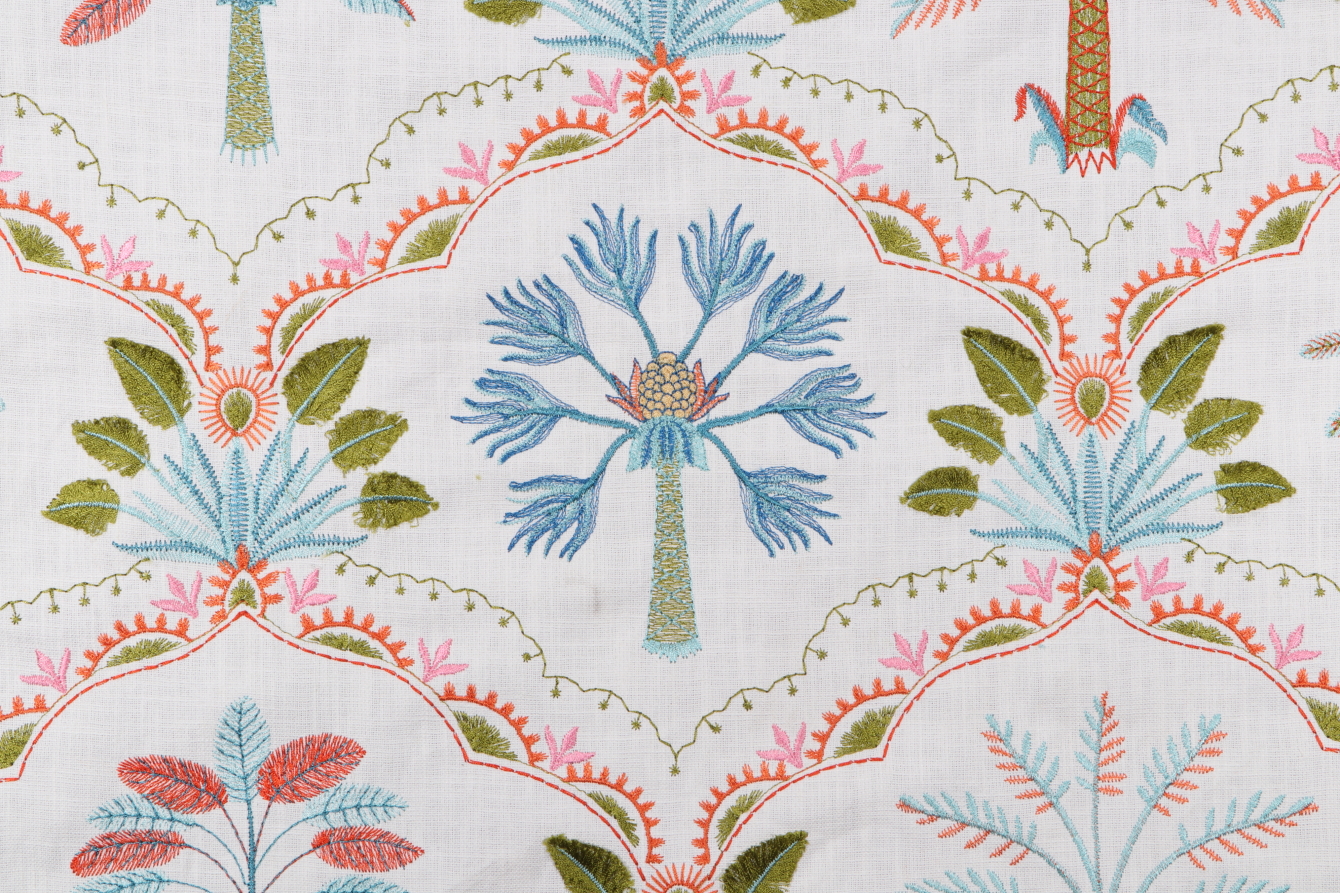 Tommy Bahama Daintree Embroidered Cotton Decorator Fabric in Tropical