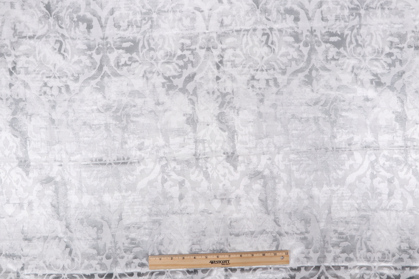 2.3 Yards Genevieve Poly Cotton Sateen Jacquard Drapery Fabric in Silver