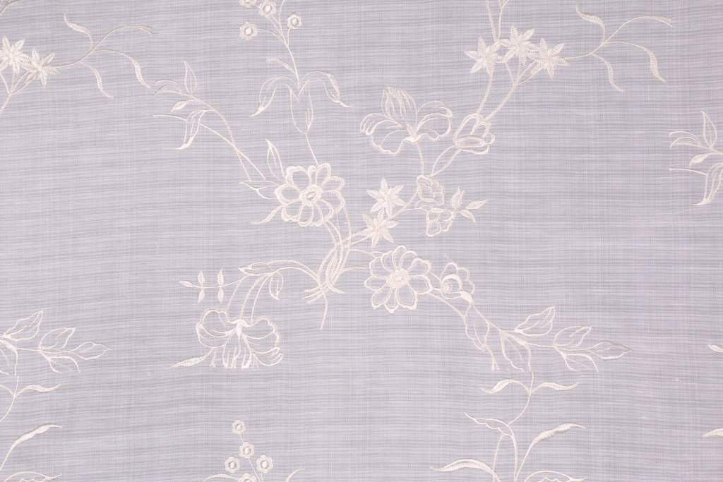10.1 Yards Embroidered Linen Silk Viscose Drapery Fabric in Ice Wire