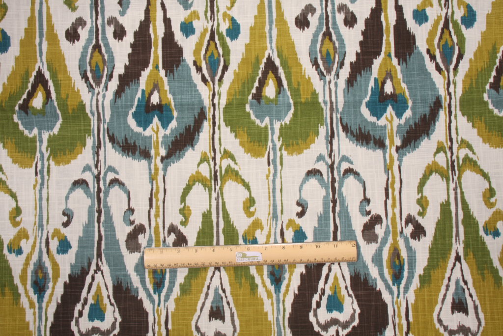 Robert Allen Ikat Bands Printed Slubbed Cotton Drapery Fabric in Rain