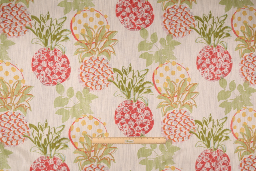 6.3 Yards Richloom Pineapple Printed Cotton/Linen Drapery Fabric in Fiesta