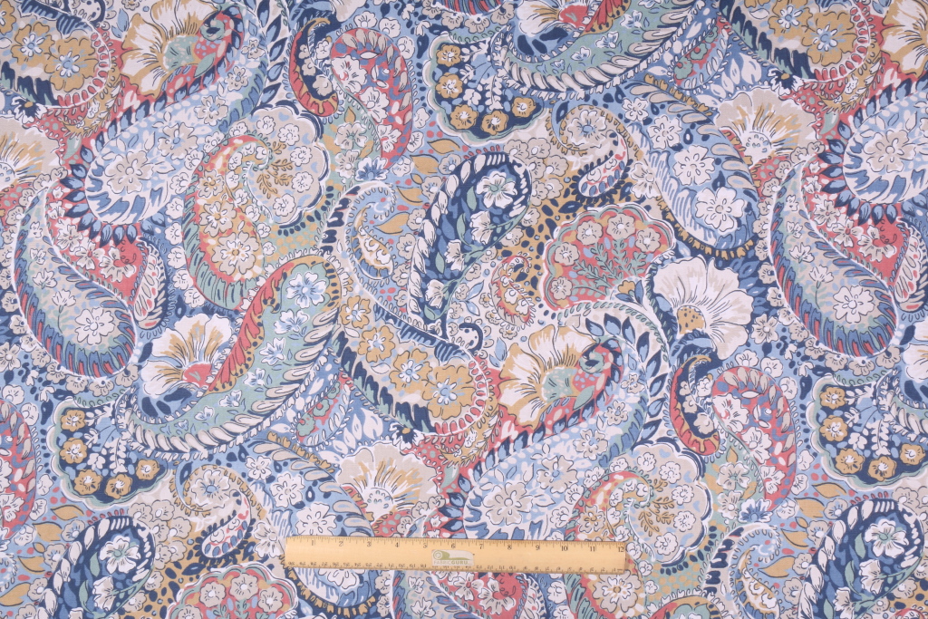 Robert Allen Zen Paisley Printed Cotton Drapery Fabric in Porcelain