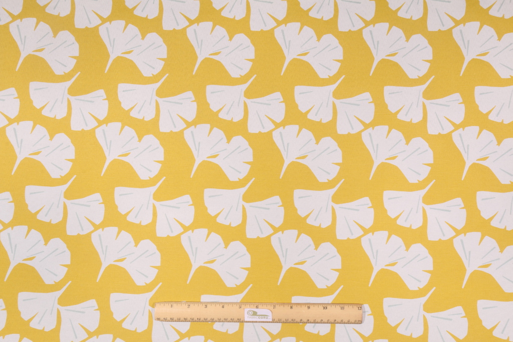 Premier Prints Ginkgo Printed Polyester Outdoor Fabric in Pineapple