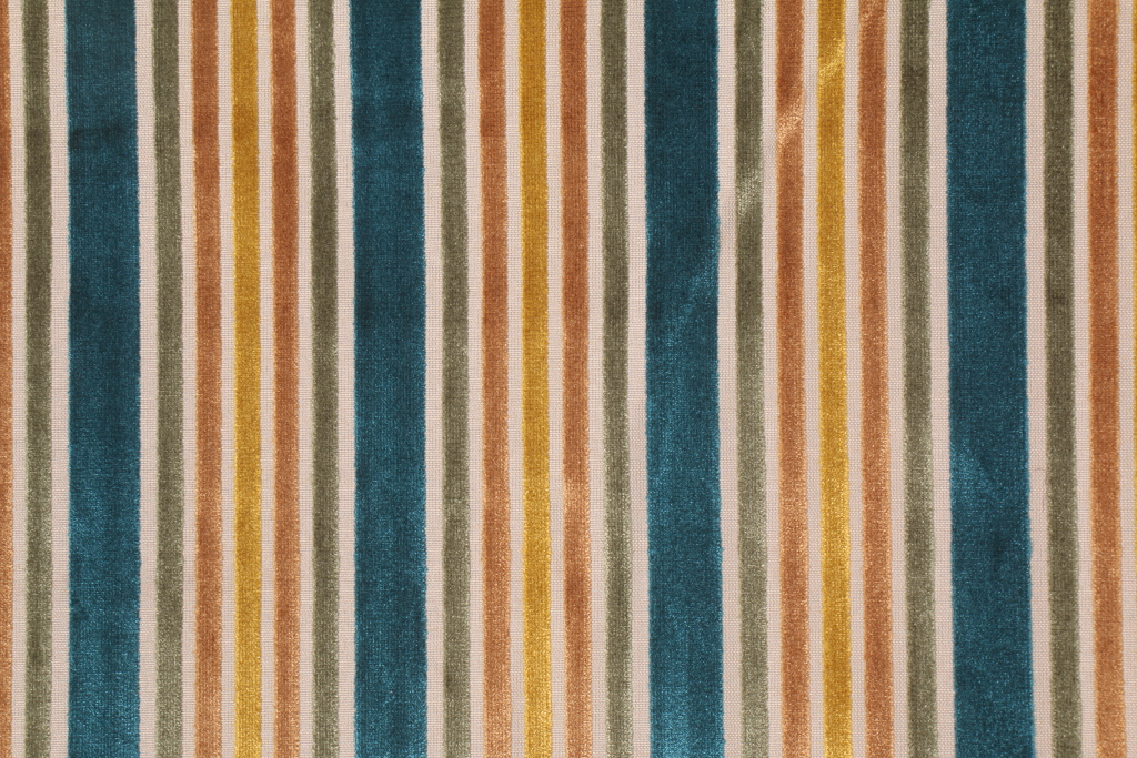 2.8 Yards Robert Allen Multi Velvet Stripe Upholstery Fabric in Tourmaline