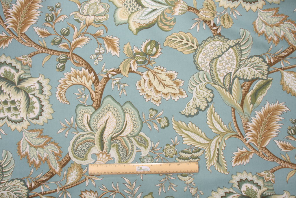 1.62 Yards Robert Allen Summerlin Printed Cotton Drapery Fabric in Seafoam