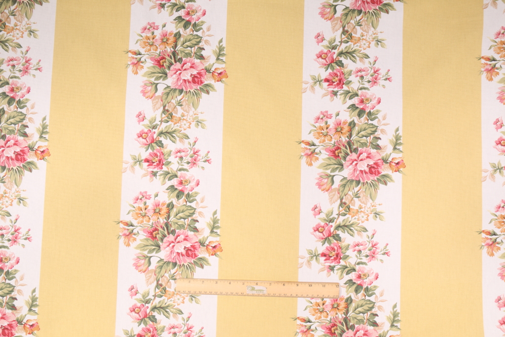 0.88 Yards Ralph Lauren Floral Stripe Printed Cotton Drapery Fabric in Yellow