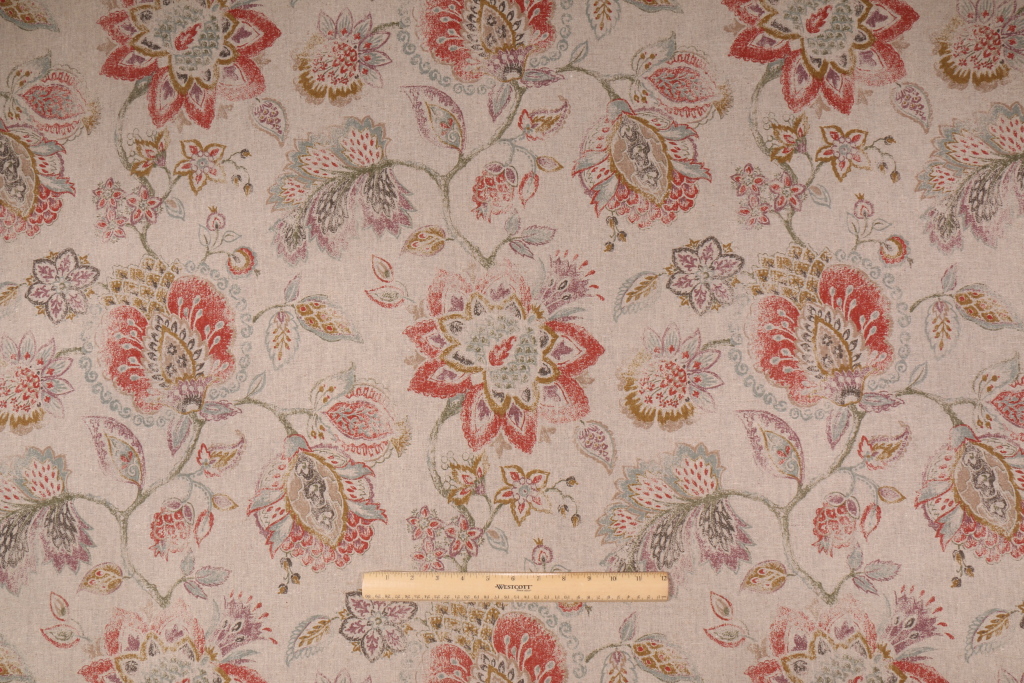 Floral Printed Linen Drapery Fabric in Vintage Multi