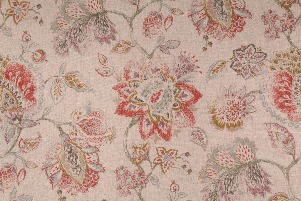 Floral Printed Linen Drapery Fabric in Vintage Multi