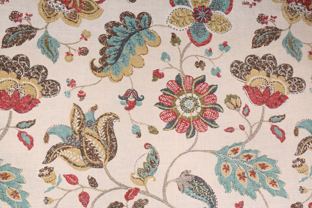 Robert Allen Spring Mix Printed Linen Blend Drapery Fabric in Poppy