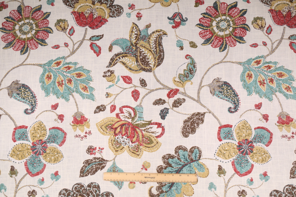 Robert Allen Spring Mix Printed Linen Blend Drapery Fabric in Poppy