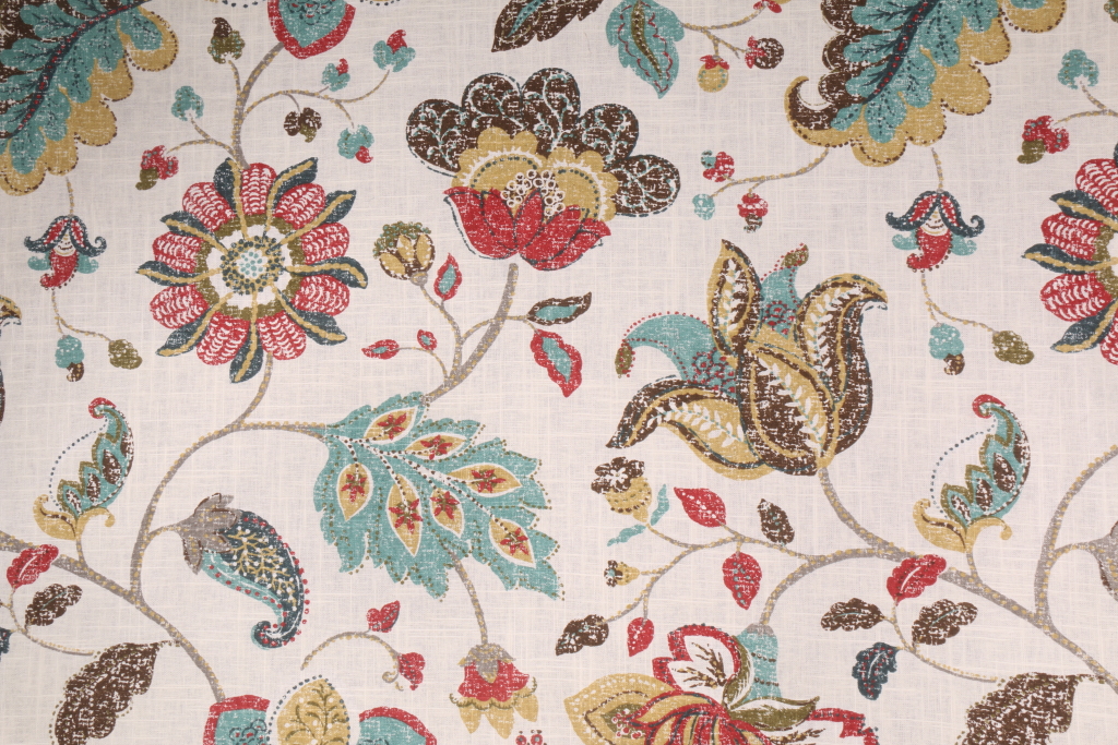 Robert Allen Spring Mix Printed Linen Blend Drapery Fabric in Poppy