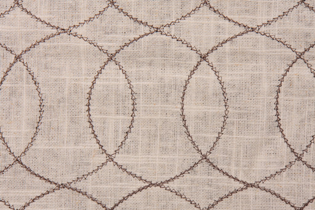 Robert Allen Gate Stitch Embroidered Linen Blend Drapery Fabric in Espresso