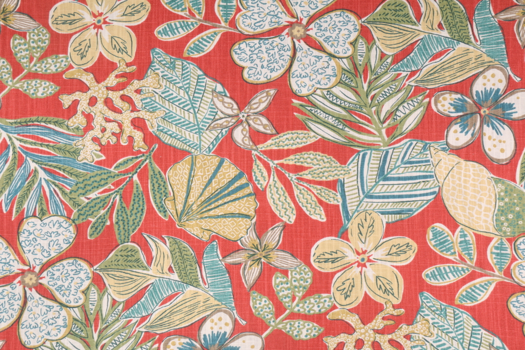 8.3 Yards Robert Allen Mixed Motifs Printed Cotton Drapery Fabric in Coral