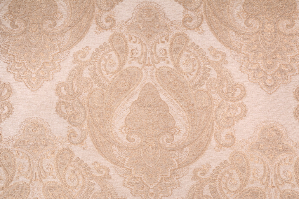 7 Yards TFA Zelman Chenille Damask Upholstery Fabric in Ivory