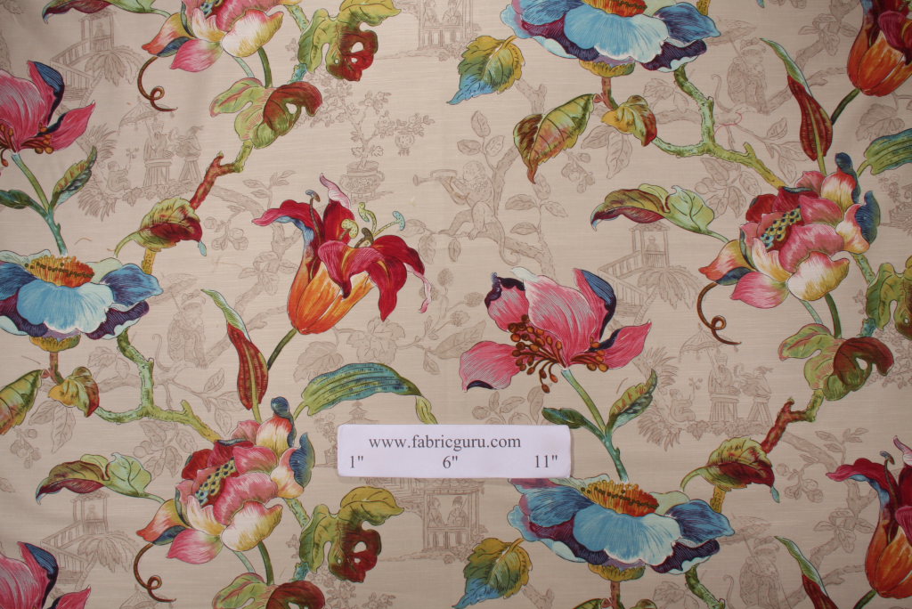 Hamilton Fabrics Lotus Linen & Cotton Drapery Fabric in Multi Printed