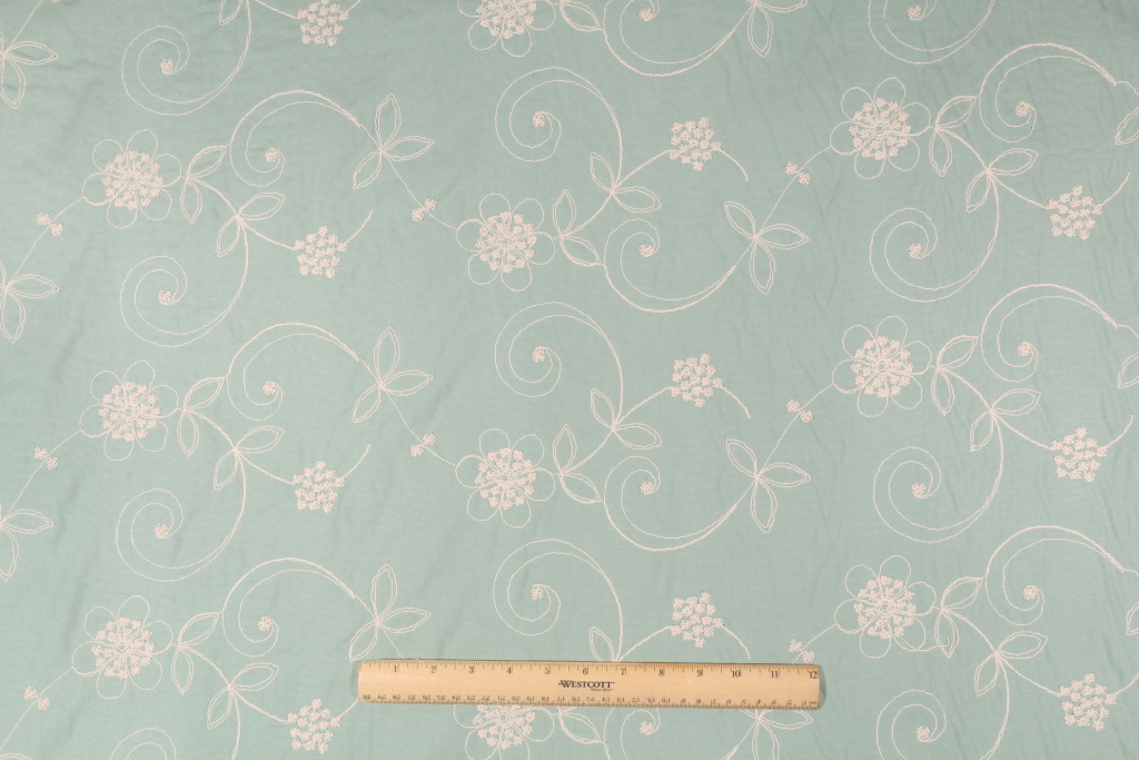Waverly Candlewicking Embroidered Cotton Decorator Fabric in Mist