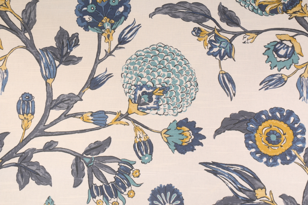 8 Yards Robert Allen Auretta Printed Cotton Drapery Fabric in Peacock