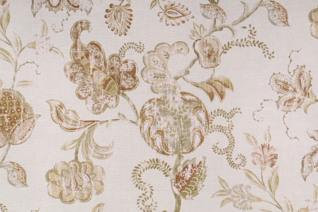 Floral Printed Linen Drapery Fabric in Dew