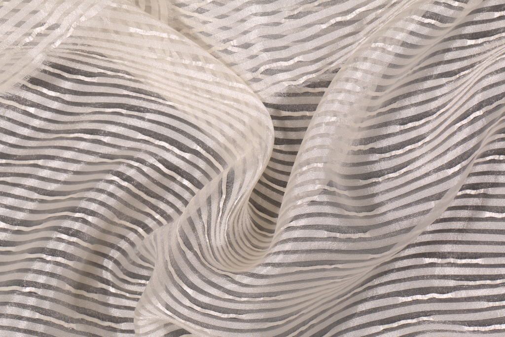 5 Yards Richloom Striped Polyester Sheer Drapery Fabric in Ivory
