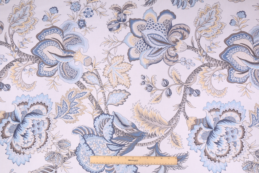 Robert Allen Jacobean Swag Printed Cotton Drapery Fabric in Indigo