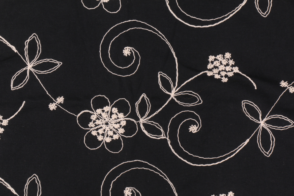 4 Yards Waverly Candlewicking Embroidered Cotton Drapery Fabric in Black