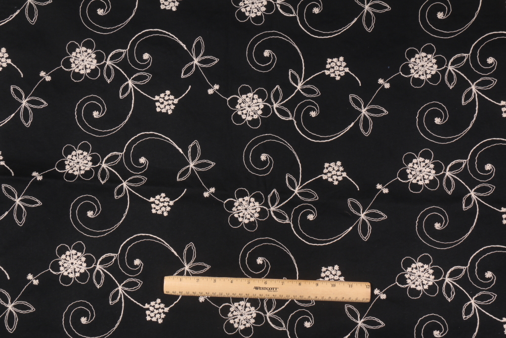 4 Yards Waverly Candlewicking Embroidered Cotton Drapery Fabric in Black