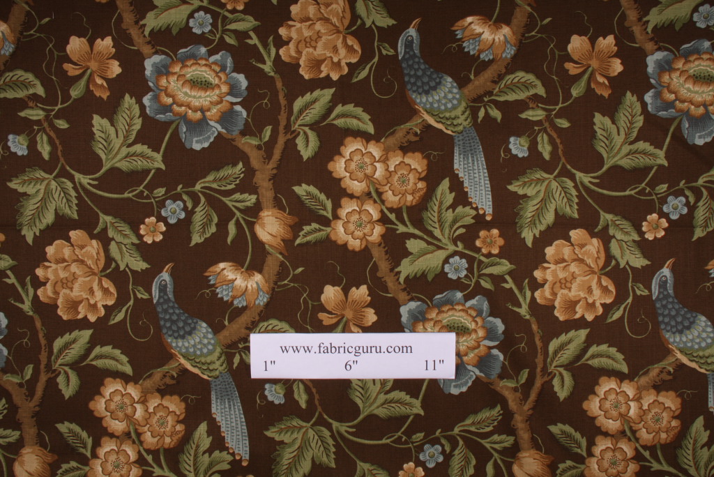 Robert Allen Peony Call Printed Cotton Drapery Fabric in Tourmaline