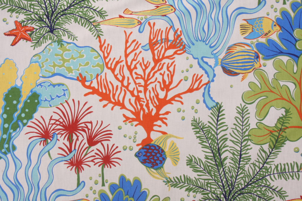 Mill Creek Island Breeze Printed Cotton Drapery Fabric in Atlantis