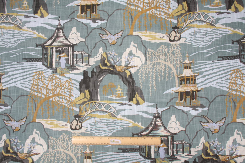 Robert Allen Neo Toile Printed Cotton Drapery Fabric in Cove