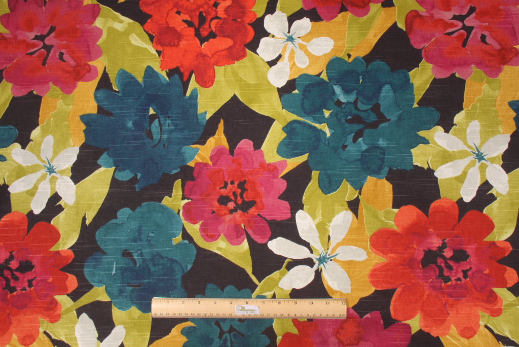 Robert Allen Lush Floral Printed Cotton Drapery Fabric in Berry