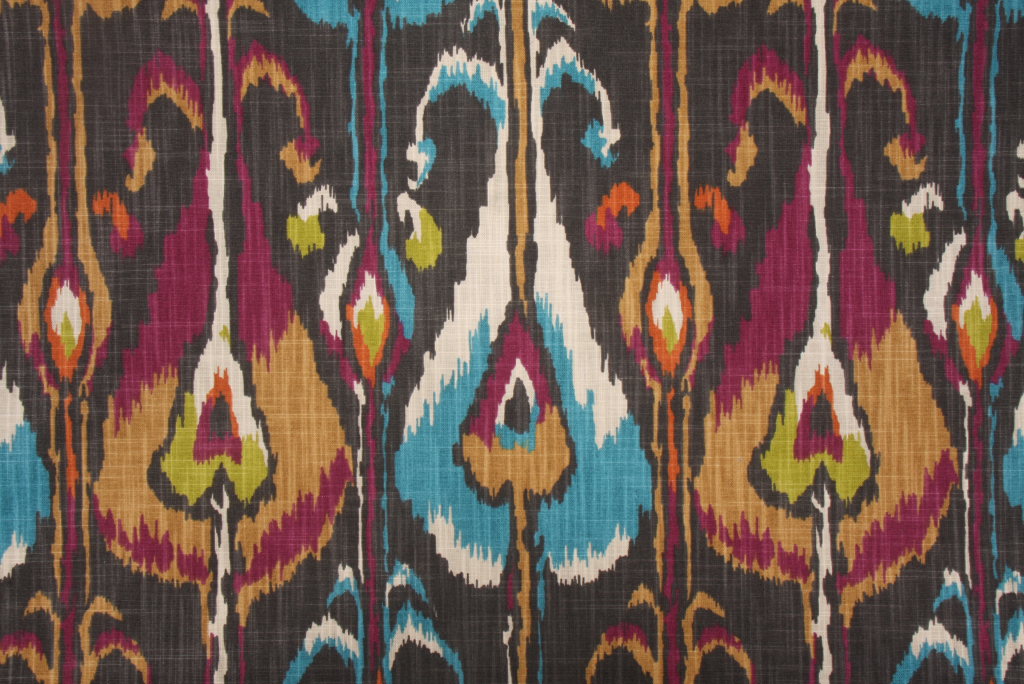 Robert Allen Ikat Bands Printed Cotton Drapery Fabric in Storm