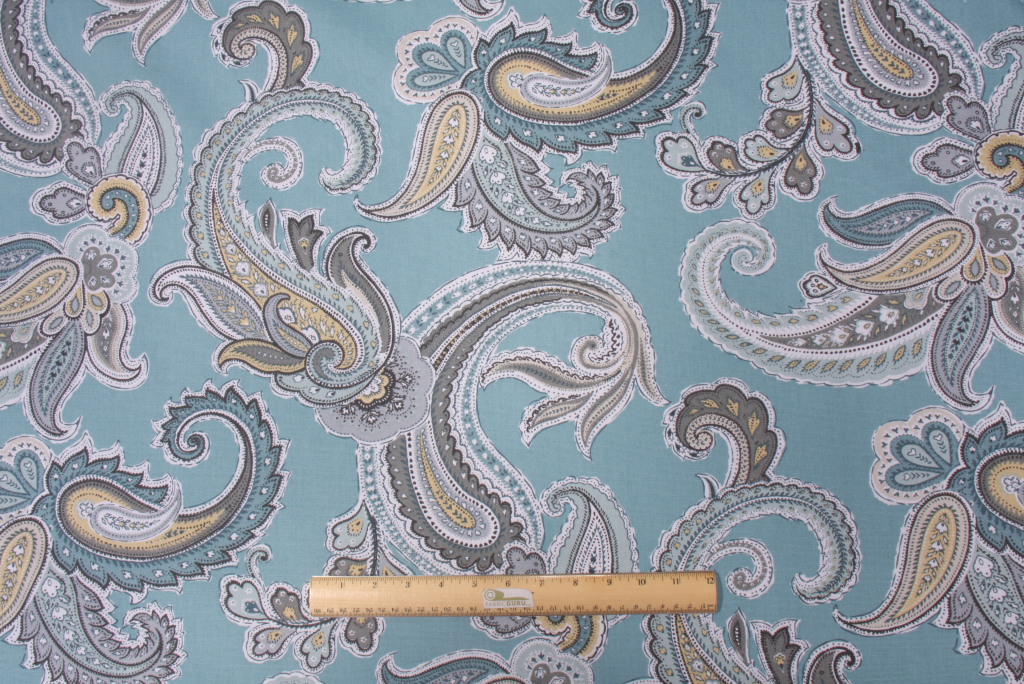 Robert Allen Global Paisley Crypton Printed Cotton Decorator Fabric in Rain