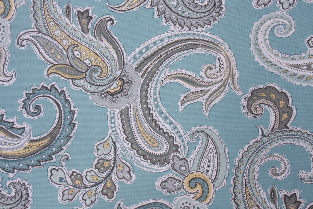 Robert Allen Global Paisley Crypton Printed Cotton Decorator Fabric in Rain