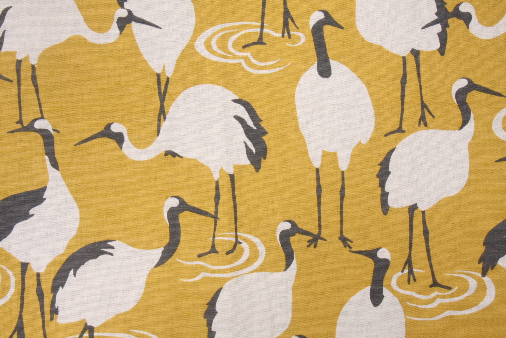 Robert Allen Winter Crane Printed Cotton Linen Blend Drapery Fabric in