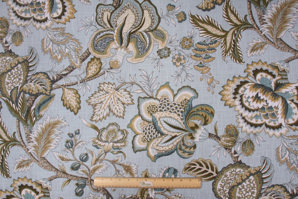 Robert Allen Jacobean Swag Crypton Printed Cotton Drapery Fabric in Mineral