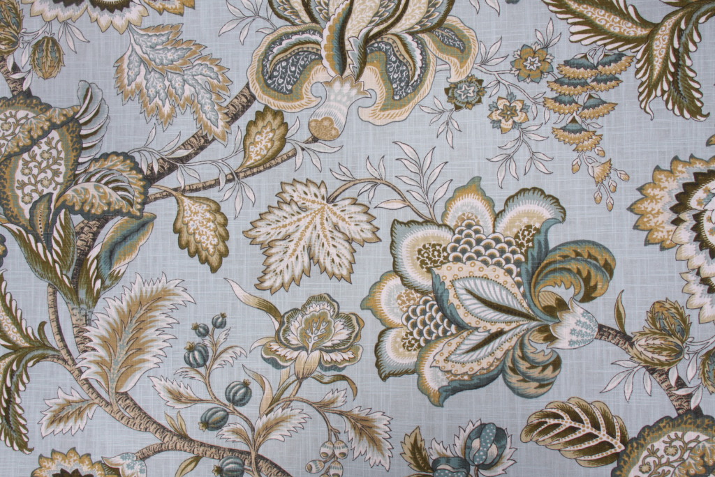 Robert Allen Jacobean Swag Crypton Printed Cotton Drapery Fabric in Mineral