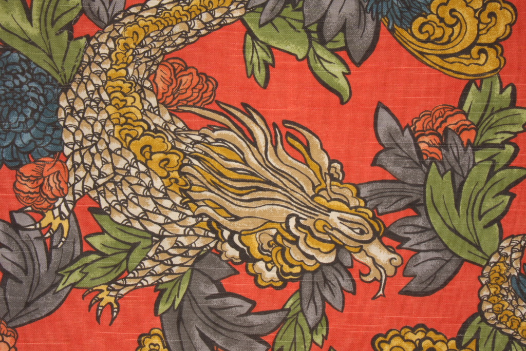 Robert Allen Ming Dragon Printed Crypton Cotton Decorator Fabric in
