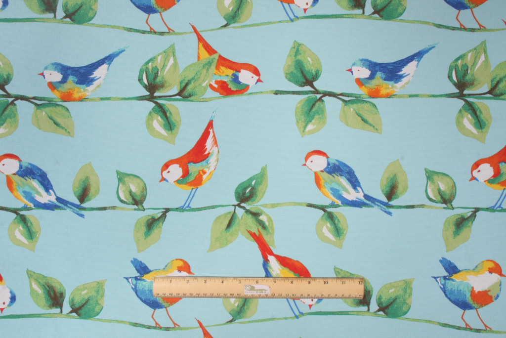 Richloom Solarium Curious Birds Printed Poly Outdoor Fabric in Sky