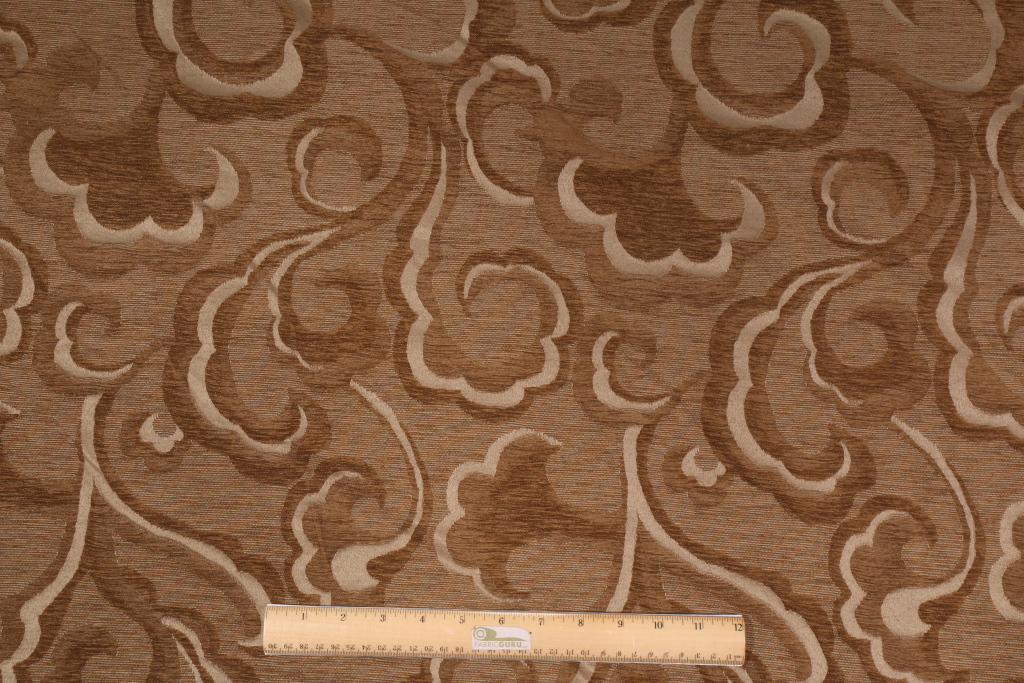 Victoria Chenille Damask Upholstery Fabric in Moss