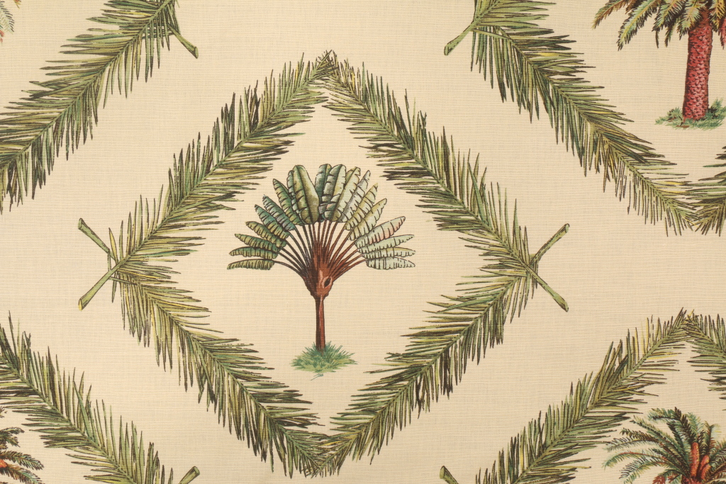 Tropical Fabrics And Wallcoverings by Talin 200003Sago Frond Printed Linen Drapery Fabric in