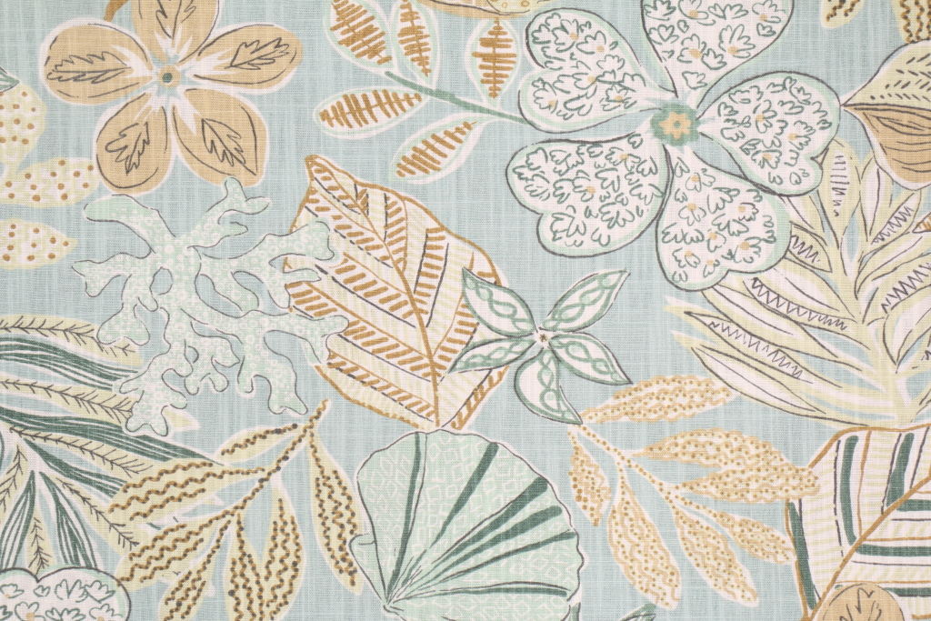 Robert Allen Mixed Motifs Printed Cotton Drapery Fabric in Dew