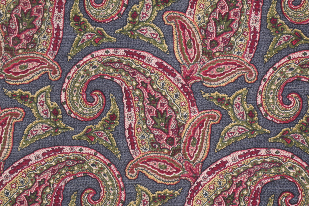 Robert Allen New Paisley Printed Cotton Drapery Fabric in Berry Crush