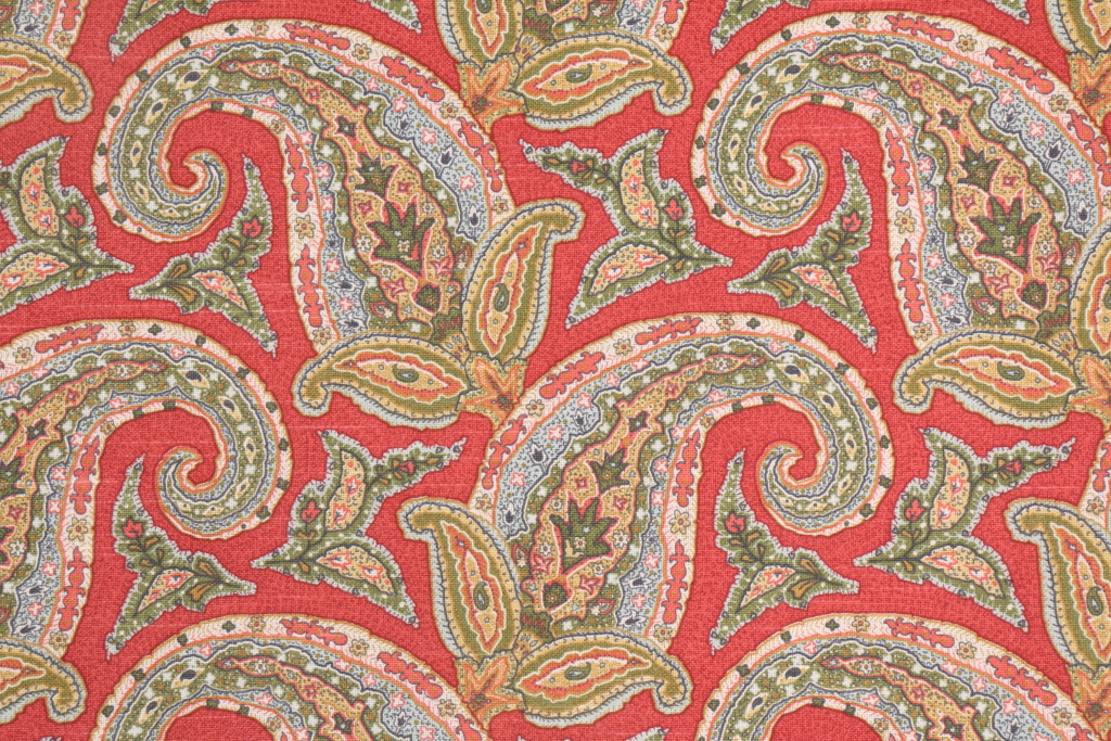 Robert Allen New Paisley Printed Cotton Drapery Fabric in Coral