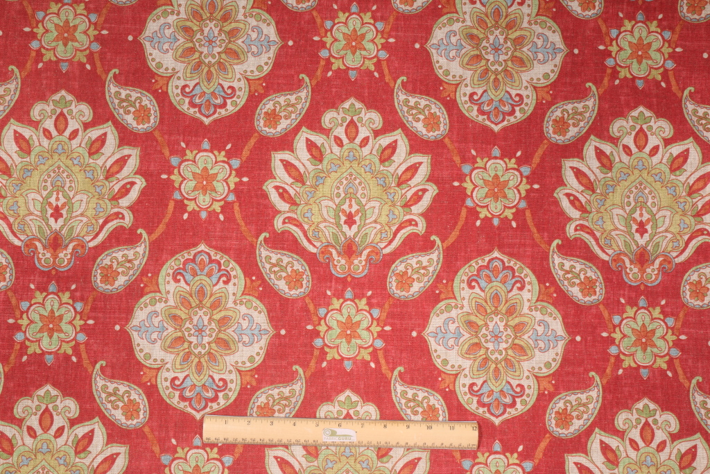 Richloom Moravian Printed Poly Linen Drapery Fabric in Chili