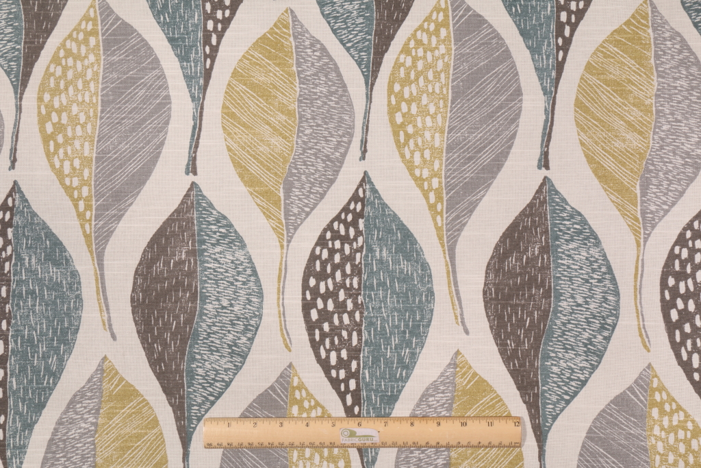 Fabric by the Yard Robert Allen Woodblock Leaf Printed Cotton Drapery Fabric in Rain 14.95
