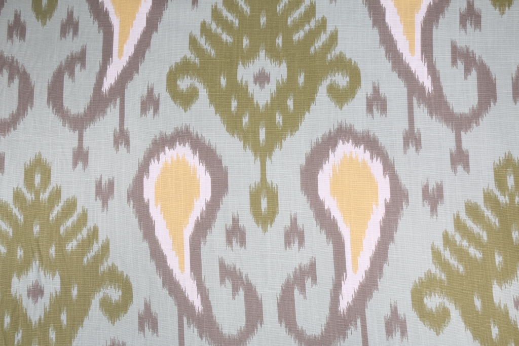 Robert Allen Batavia Ikat Printed Cotton Drapery Fabric in Aqua Marine
