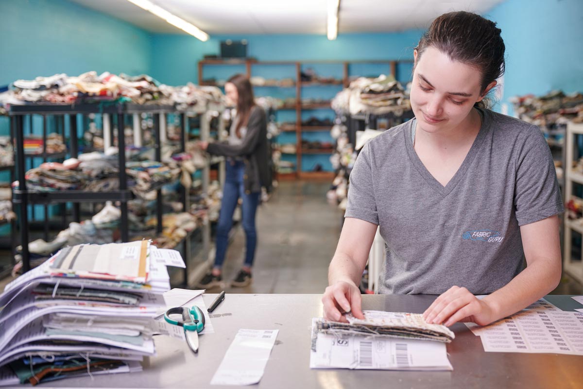 Photo showing the selection of fabric samples for shipment