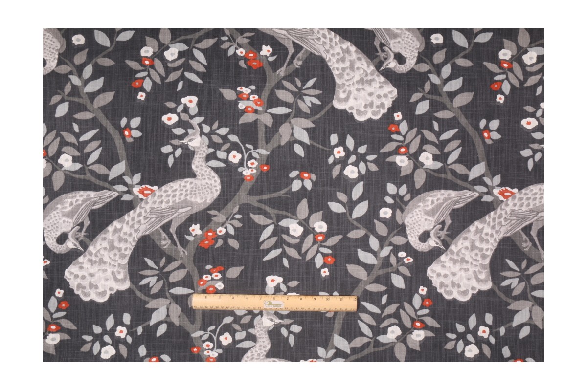 Robert Allen Plume Redux Printed Cotton Drapery Fabric in Storm