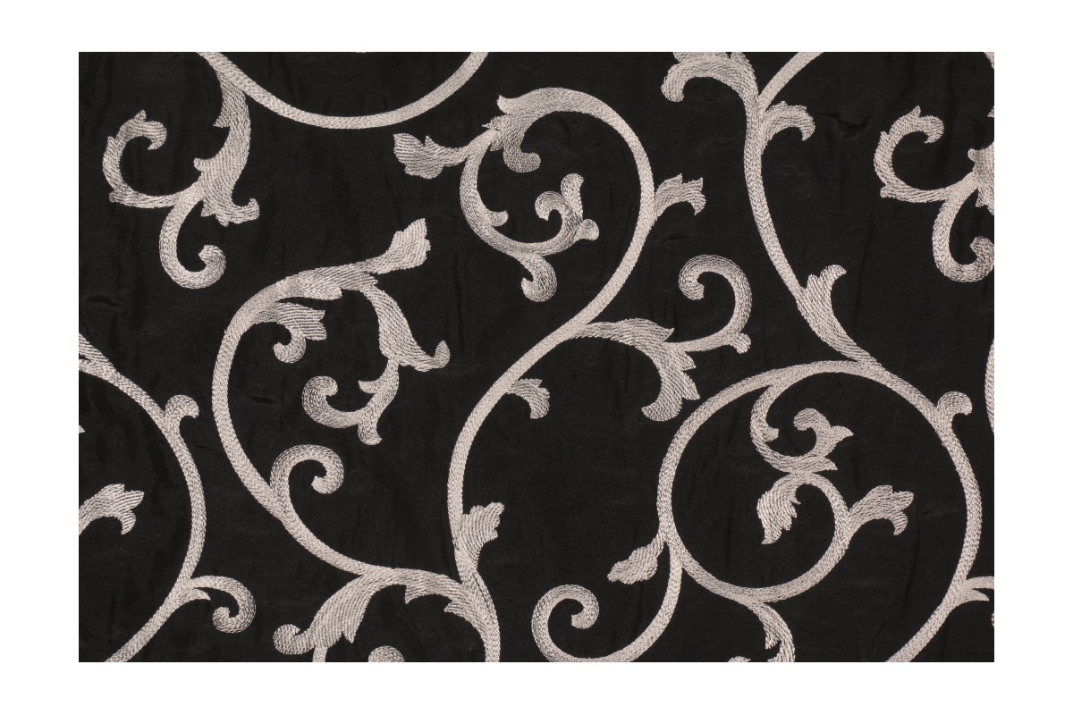 Claridge Embroidered Polyester Decorator Fabric in Noir
